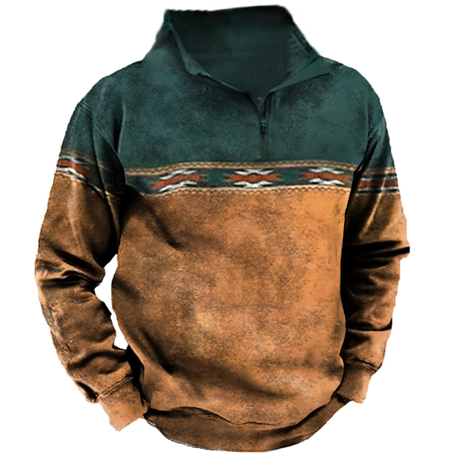 

Men's Vintage Print Contrast Long Sleeve Sweatshirt