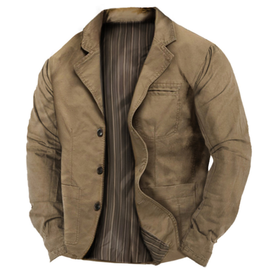 

Men's Lapel Double Pocket Button Outdoor Jacket