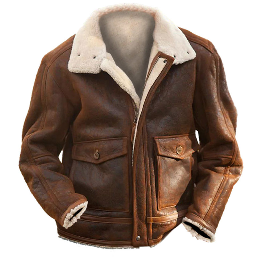 

Men's Outdoor Fleece Warm Sheepskin Bomber Jacket