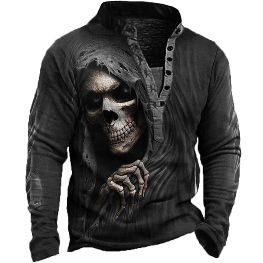 

Men's Vintage Distressed Skull Long Sleeve Hoodie