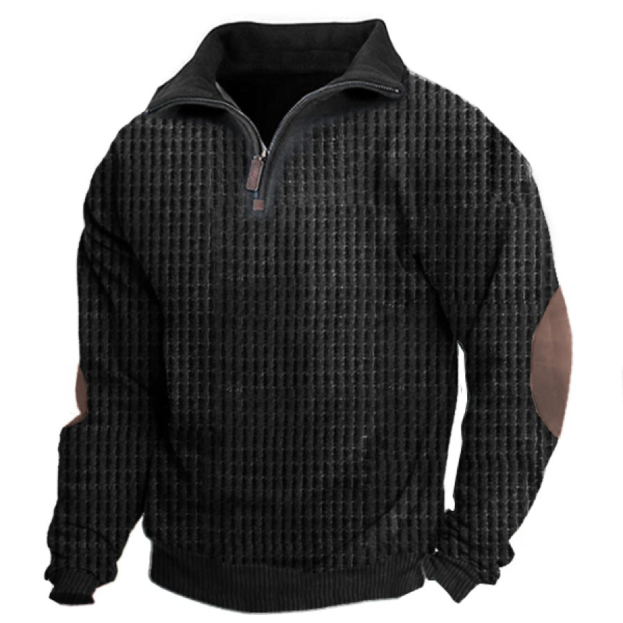 

Men's Waffle Fabric Elbow Patch Sweatshirt Outdoor Henley Half Zip Tactical Sweatshirt