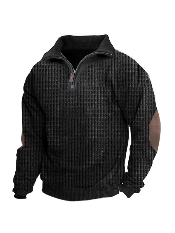 Men's Outdoor Waffle Fabric Henley Half Zip Tactical Sweatshirt