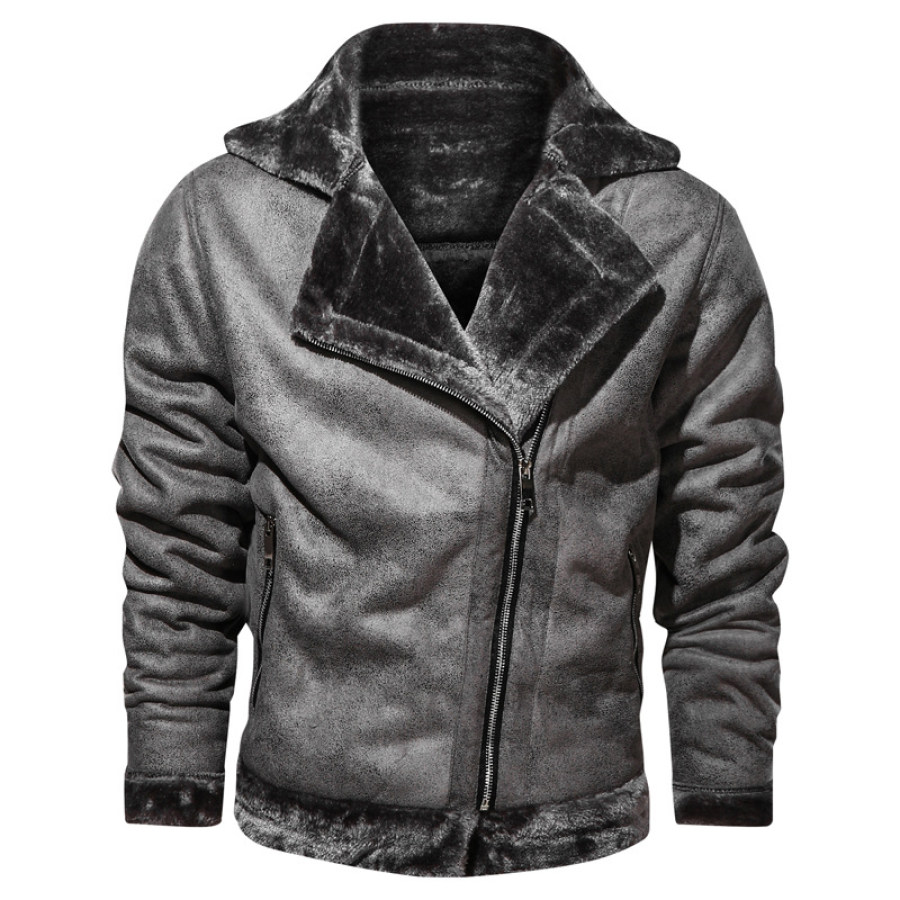 

Men's Outdoor Casual Fleece Thick Lapel Leather Jacket