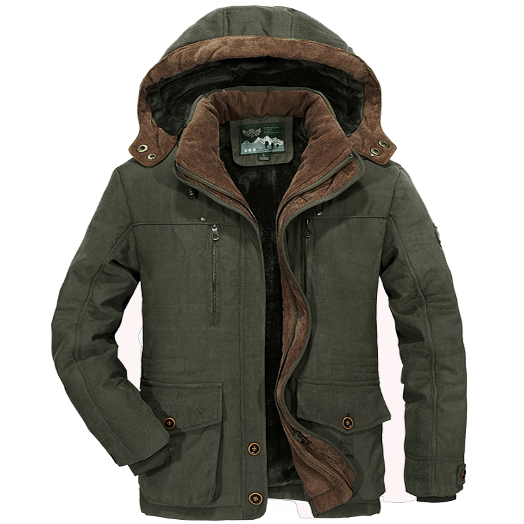 Men's Winter Mid-length Fleece Chic Thickened Windproof Warm Hooded Down Jacket