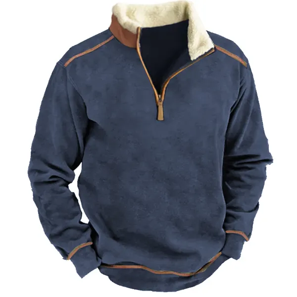 Men Vintage Zipper Stand Collar Sweatshirt - Sanhive.com 