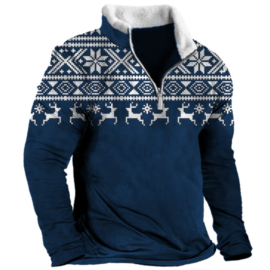 

Men's Vintage Christmas Print Quarter Zip T-Shirt