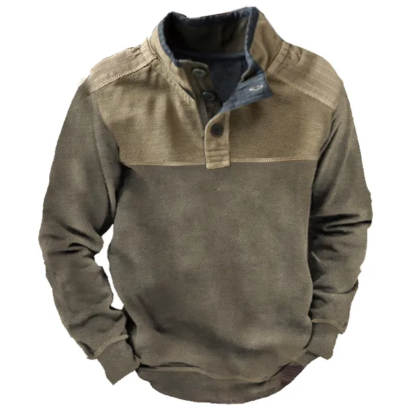 Men's Outdoor Colorblock Henley Stand Collar Sweatshirt