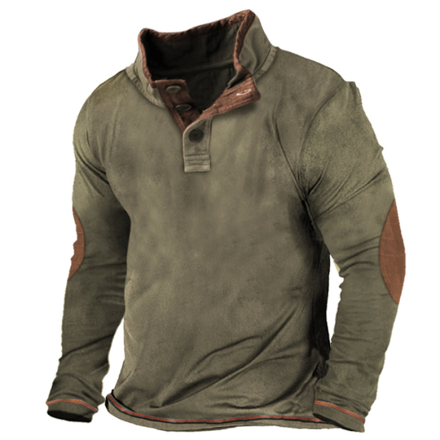 

Men's Outdoor Color Block Casual Stand Collar T-Shirt