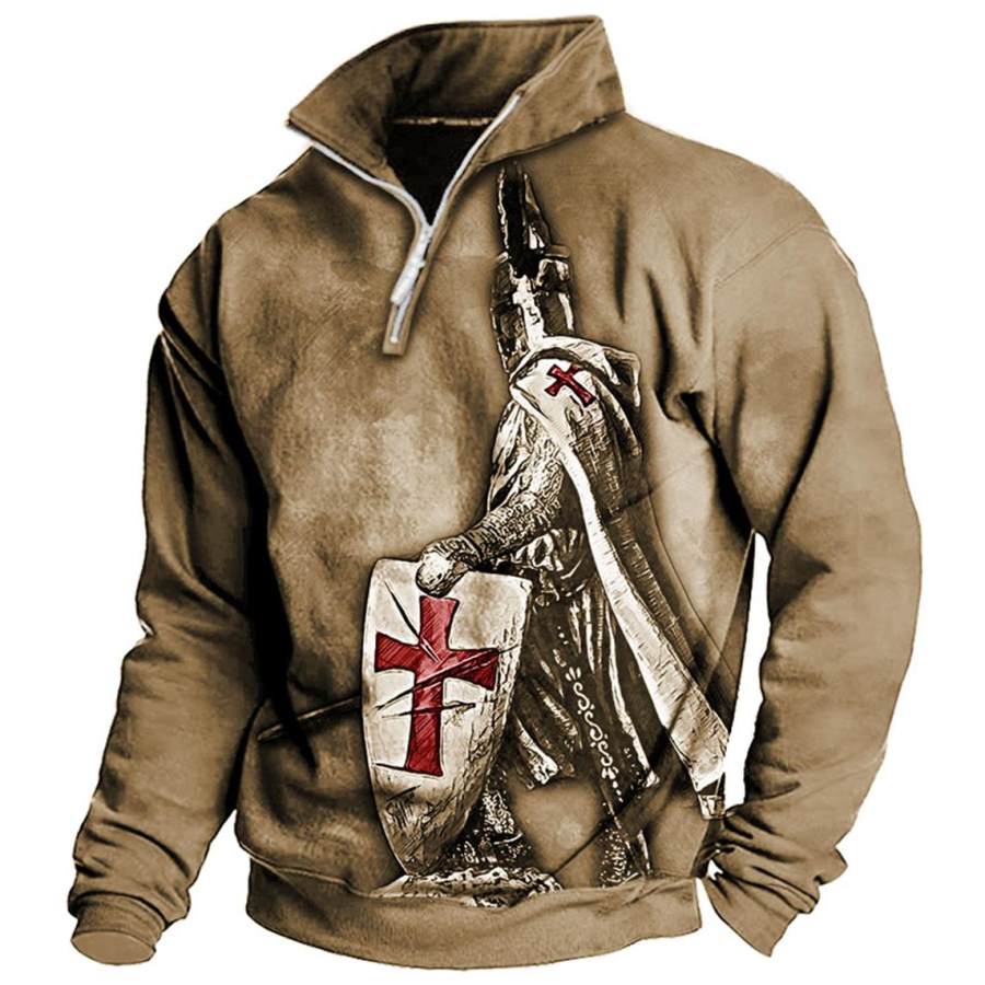 

Men's Vintage Knights Templar Print Quarter Zip Sweatshirt