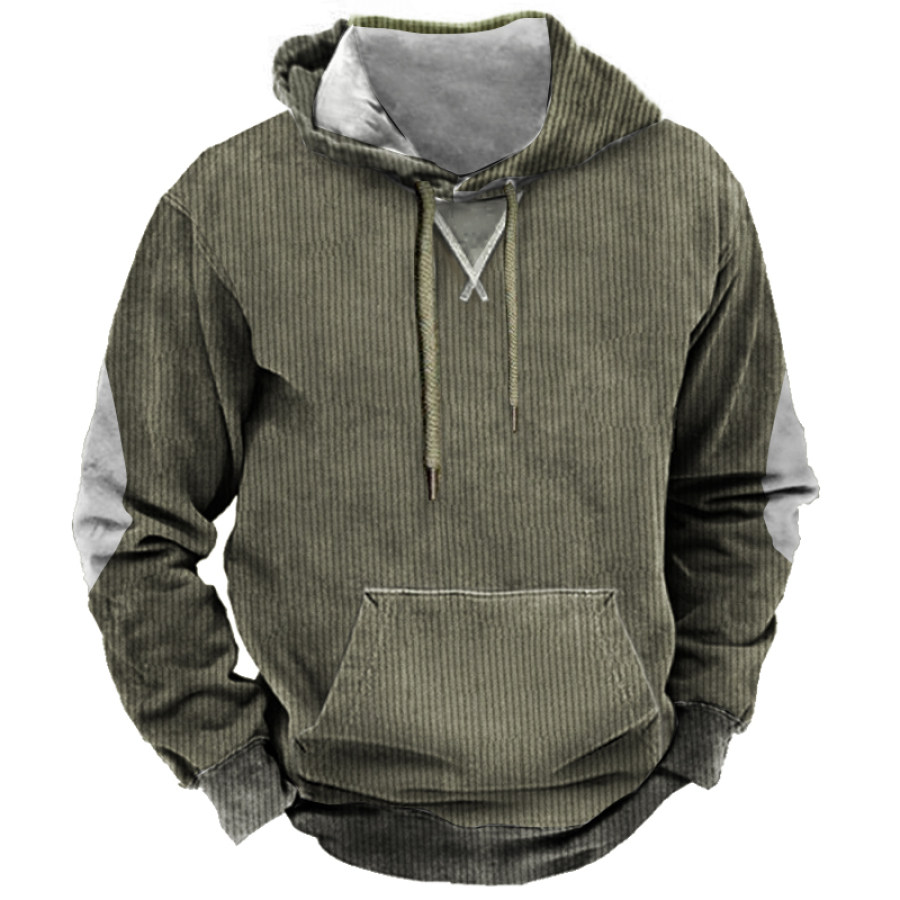 

Men's Outdoor Vintage Contrast Color Hooded Pocket Sweatshirt