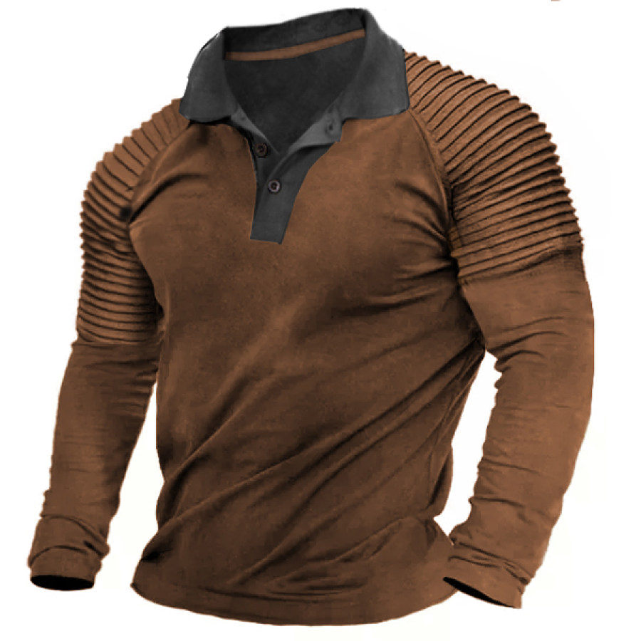 

Men's Outdoor Retro Contrast Color Slim Pleated Tactical Polo Shirt