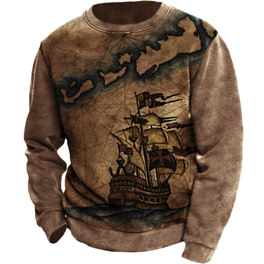 

Men's Vintage Distressed Nautical Round Neck Long Sleeve Sweatshirt