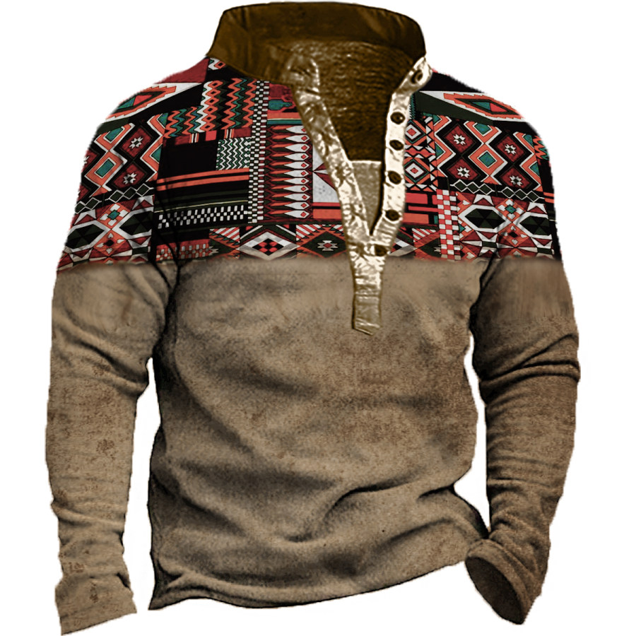 

Men's Vintage Distressed Ethnic Print Long Sleeve Sweatshirt