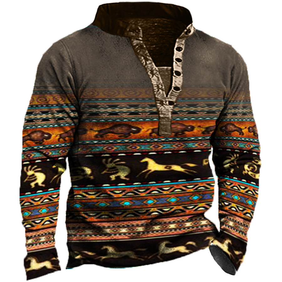 

Men's Vintage Distressed Ethnic Print Long Sleeve Sweatshirt
