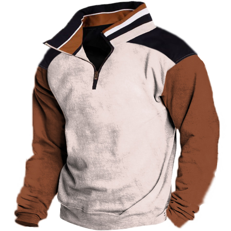 

Men's Vintage Stand Collar Zipper Long Sleeve Hoodie