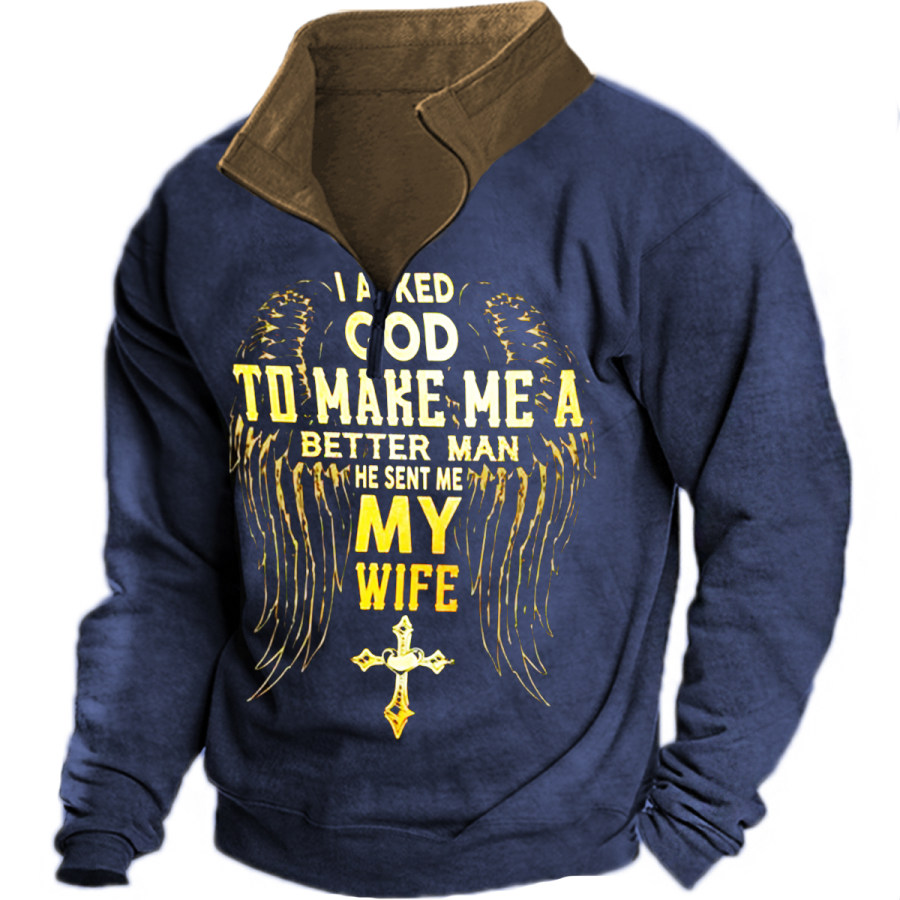 

Men's Retro Contrast GOD Long Sleeve Sweatshirt
