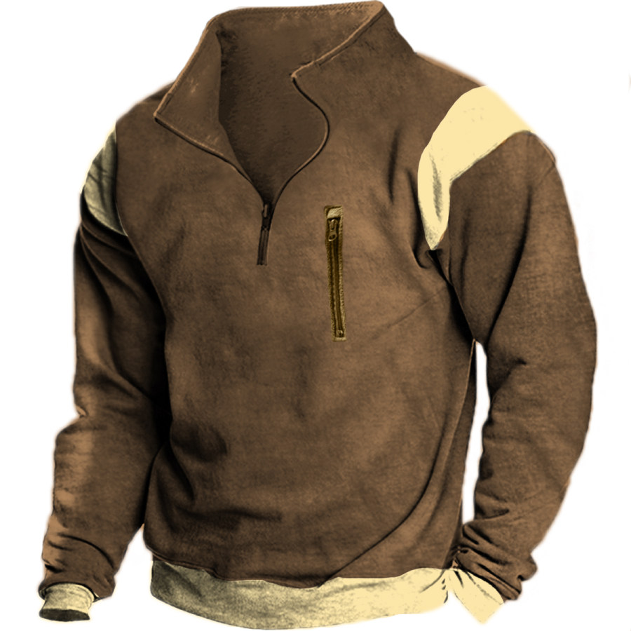 

Men's Vintage Contrast Zip Long Sleeve Sweatshirt