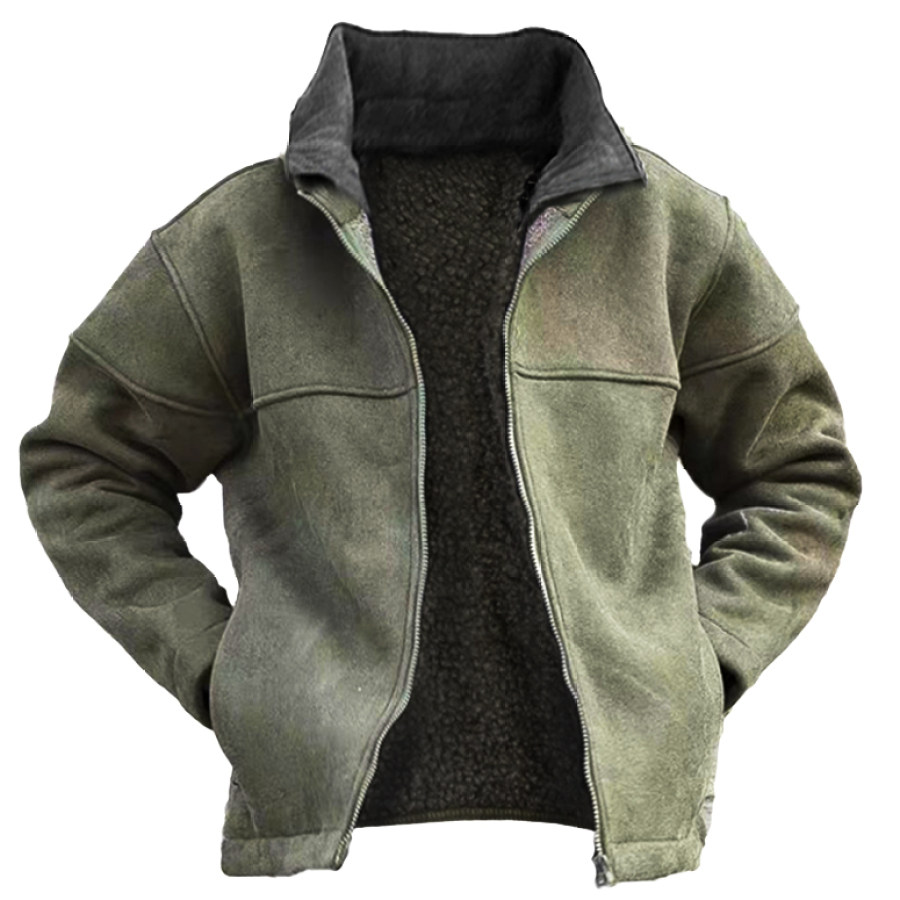 

Men's Vintage Stand Collar Fleece Faux Deerskin Jacket