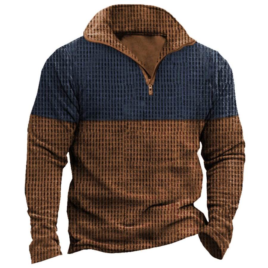 

Sudadera De Hombre Vintage Waffle Color Contrast Quarter Zip