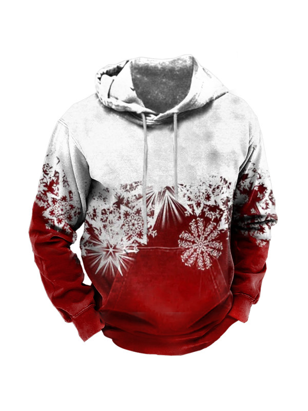 Men's Christmas Snowflake Colorblock Print Hoodie