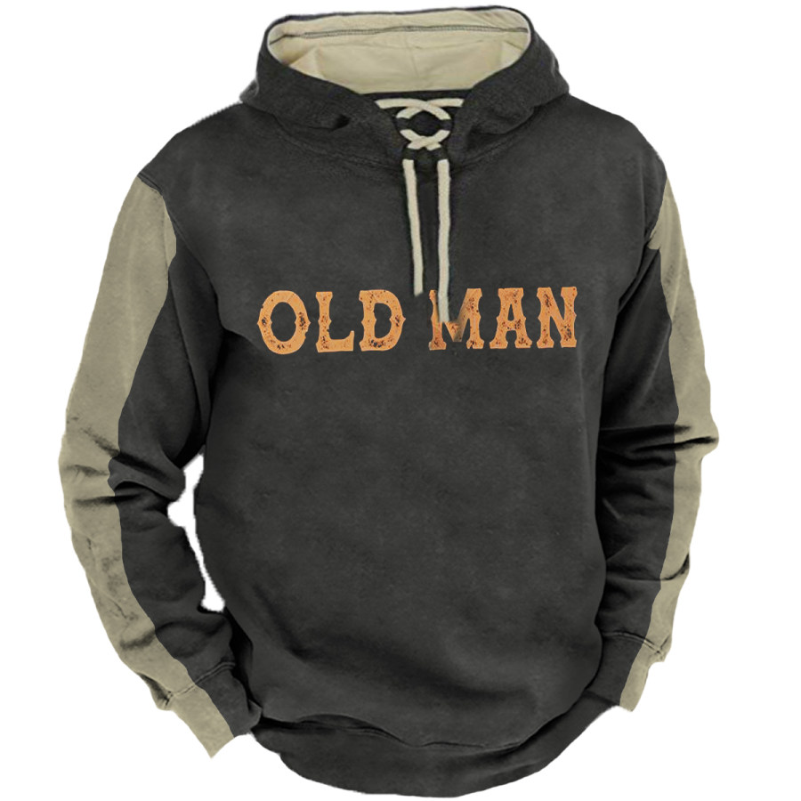 

Men's Retro Stressed Oldman Long Sleeve Hooded Sweatshirt