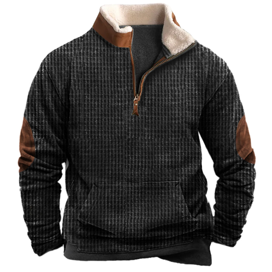 

Men's Vintage Waffle Fabric Zipper Stand Collar Sweatshirt