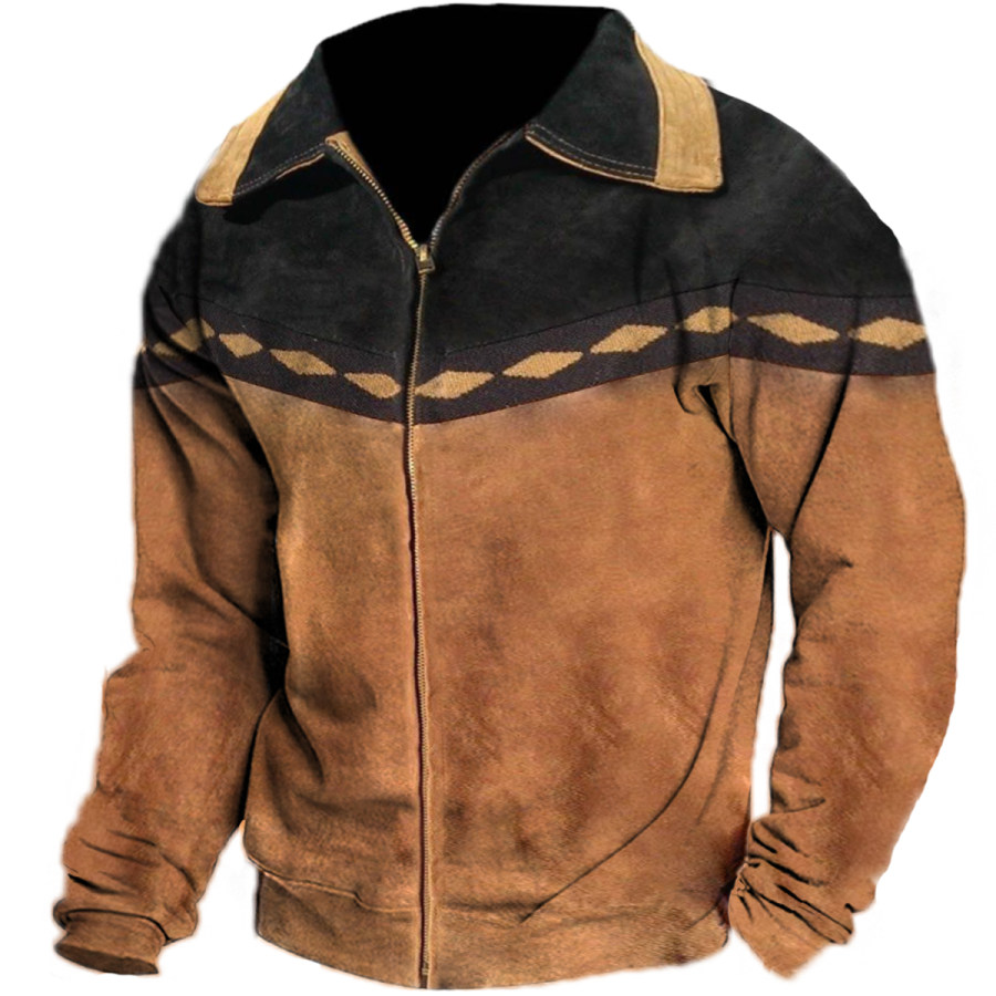 

Men's Retro Casual Colorblock Hoodie Jacket