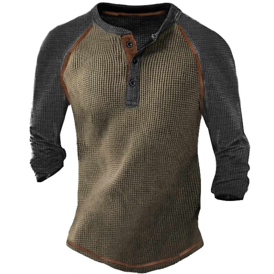 

Men's Outdoor Color Block Waffle Tactical Henley Shirt