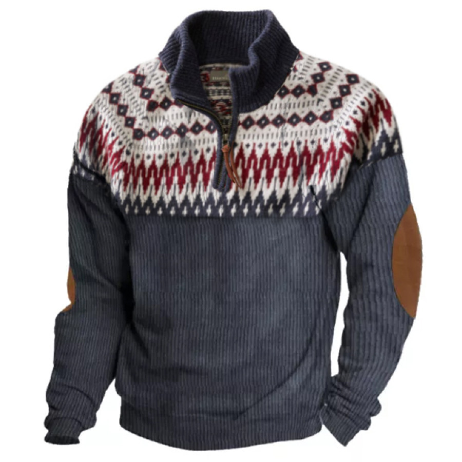 

Men's Vintage Aztec Ethnic Pattern Print Stitching Zipper Sweatshirt