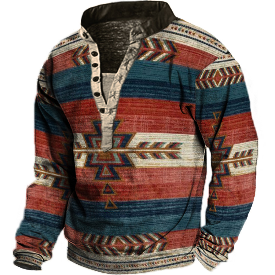 

Men's Vintage Ethnic Print Long Sleeve Non-Sweatshirt