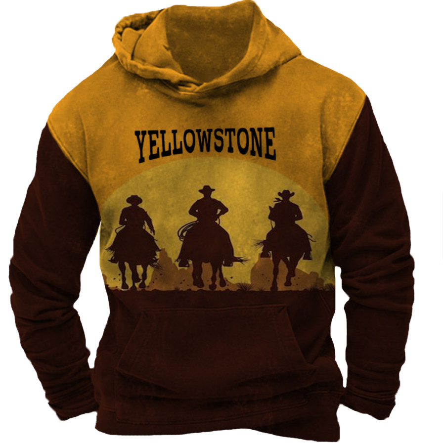

Men's Vintage Yellowstone Long Sleeve Hooded Sweatshirt