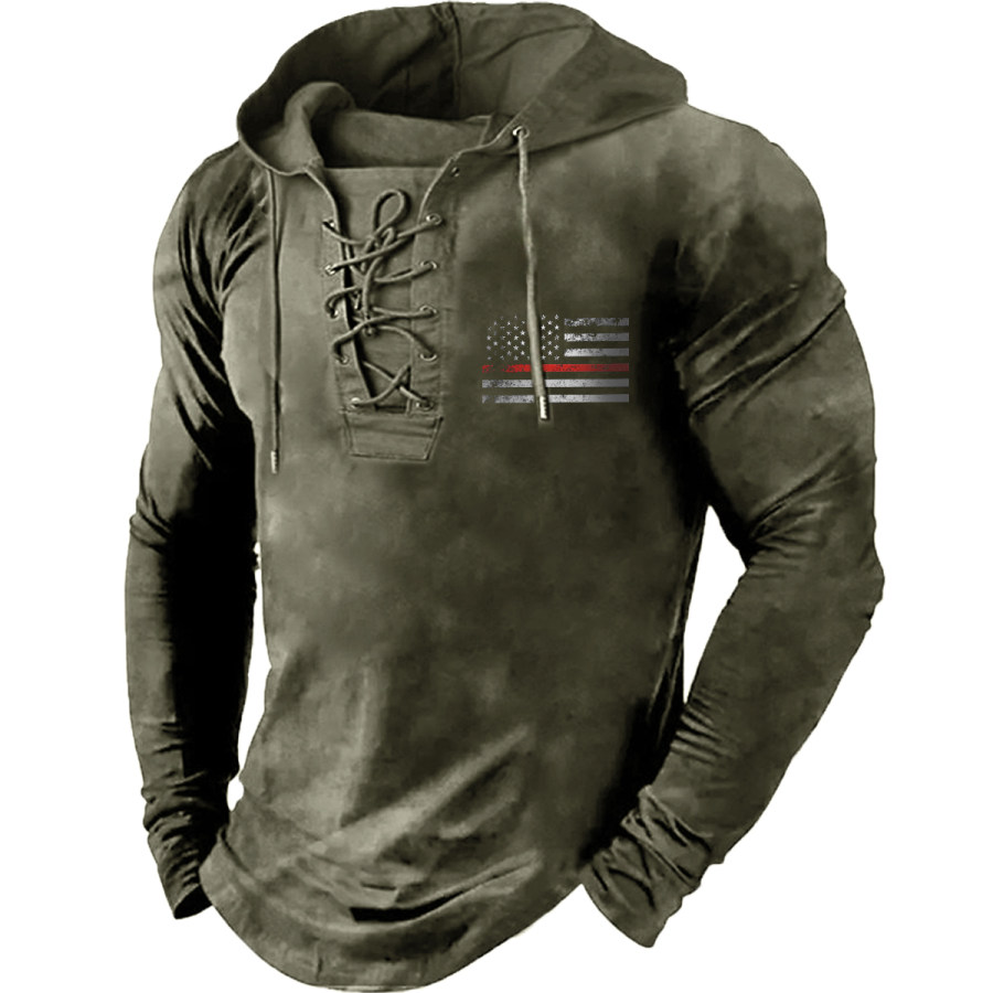

Men's Vintage Distressed American Flag Hooded T-Shirt