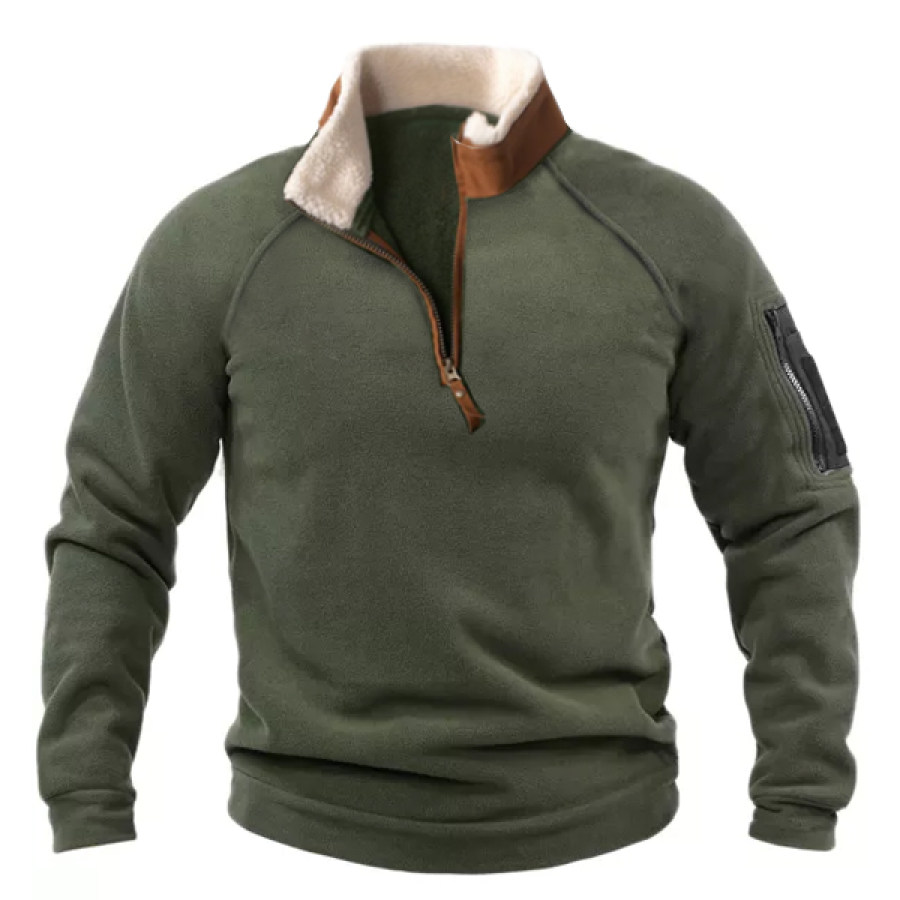 

Men's Fleece Retro Contrast Henley Stand Collar Sweatshirt