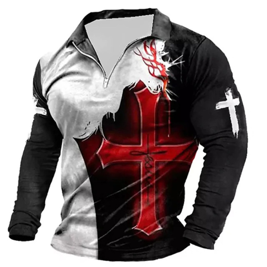 

Men's Outdoor Casual Long Sleeve Printed Lapel Polo Shirt