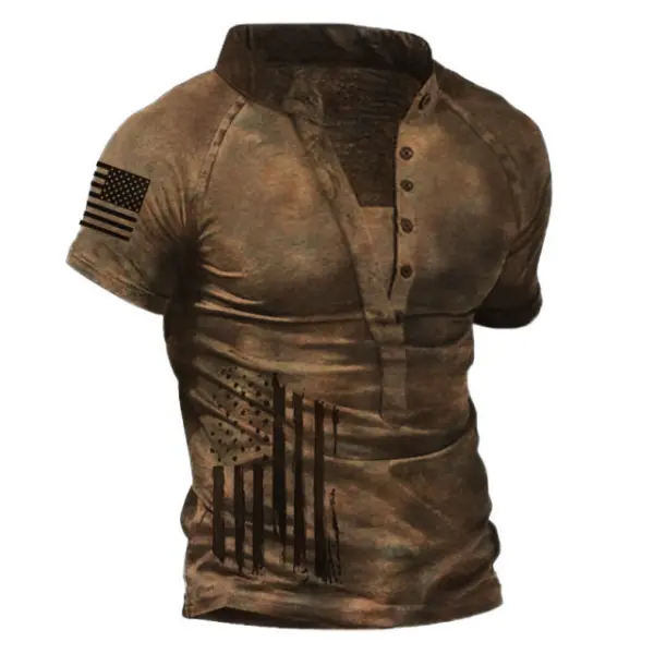Men's Vintage Distressed American Flag Short Sleeve T-Shirt - Kalesafe.com 