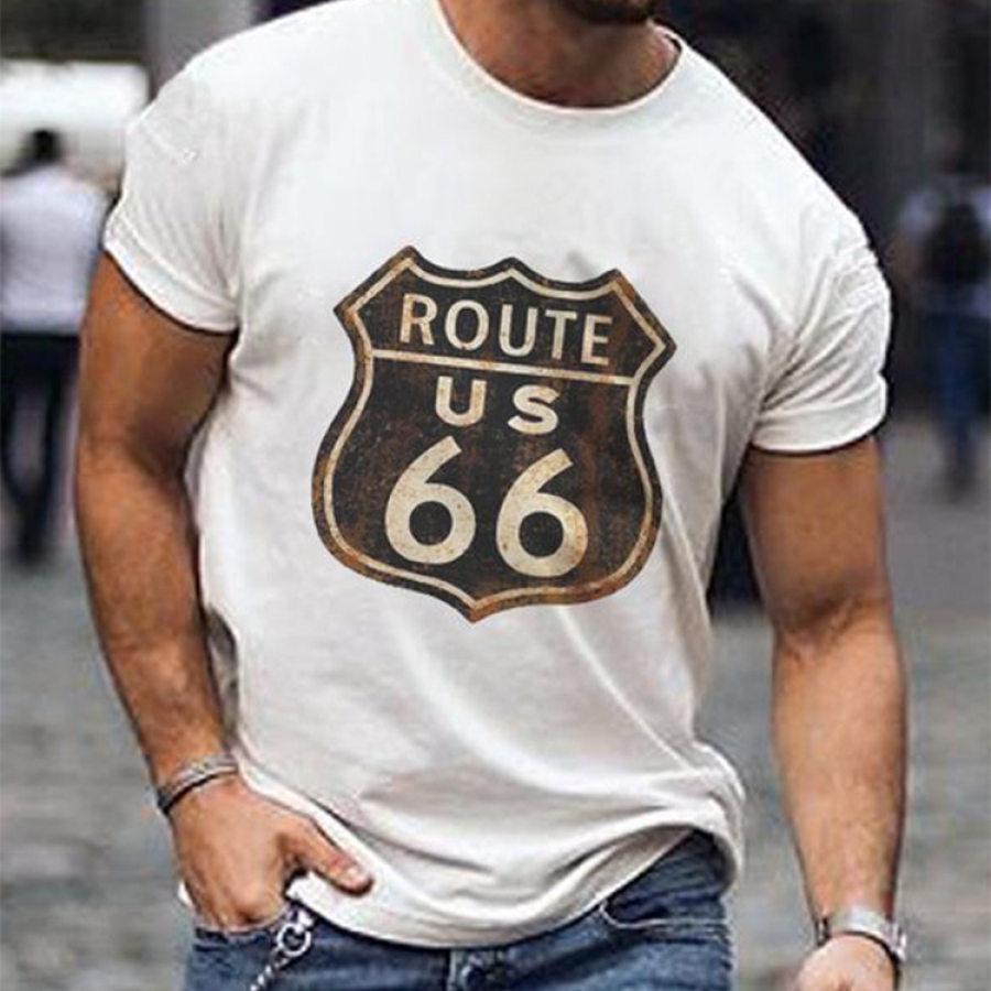 

T-shirt A Maniche Corte Route 66 Vintage Invecchiata Da Uomo