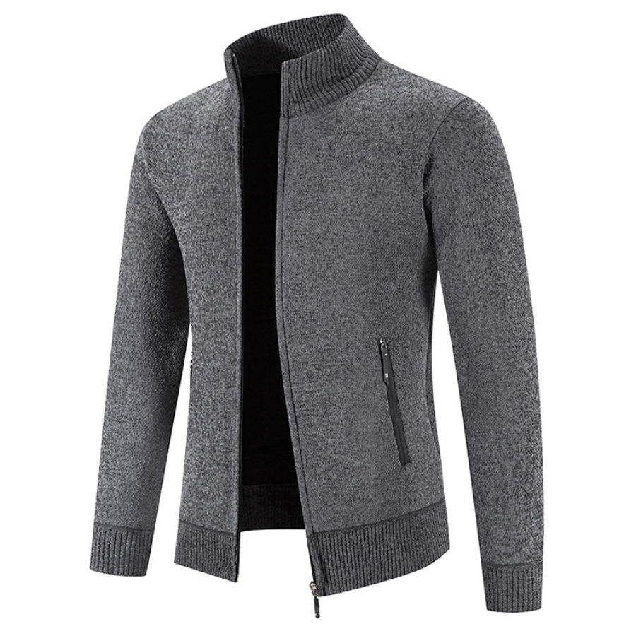 

Men's Retro Thick Plush Stand Collar Knit Cardigan