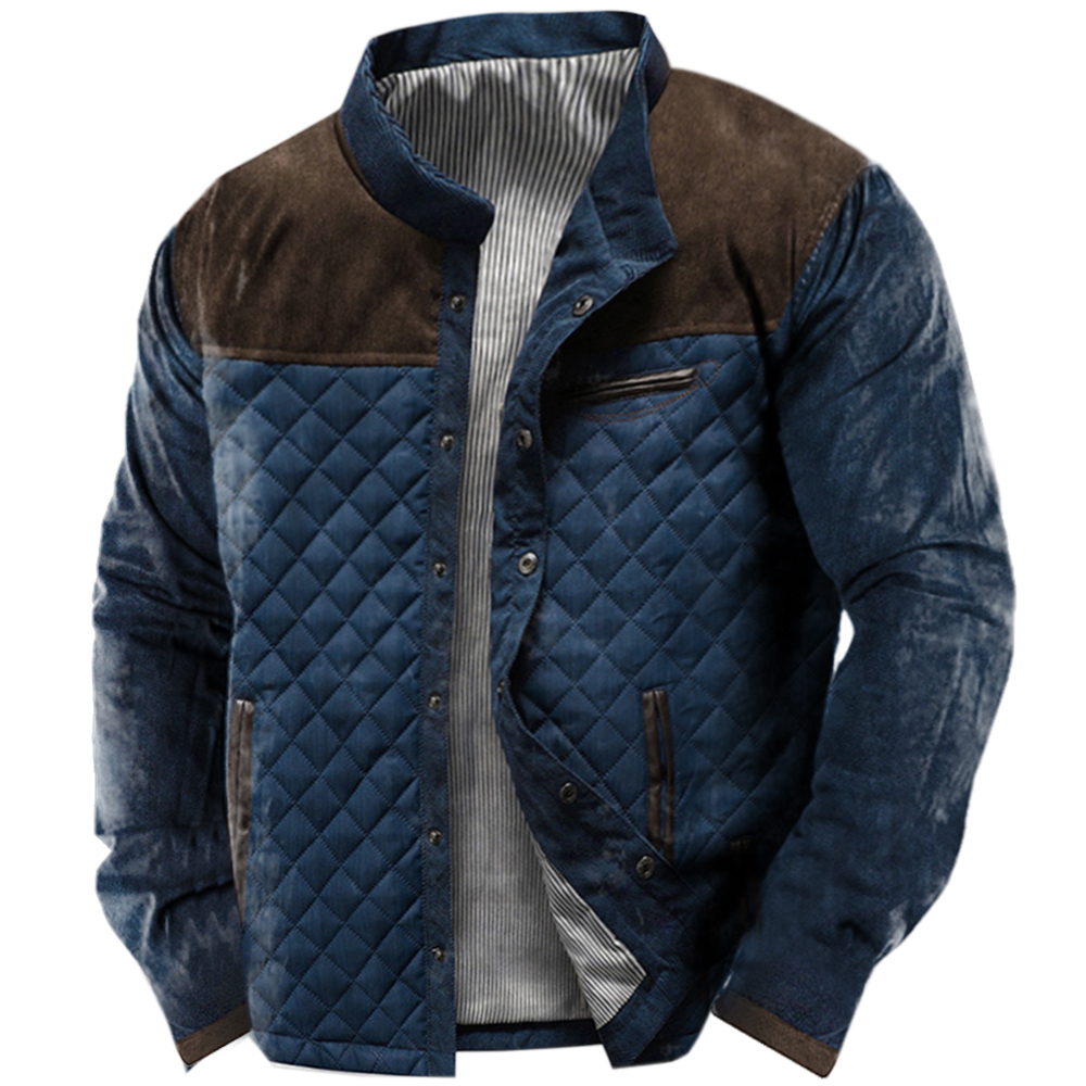 Men's Outdoor Stitching Pocket Chic Thickened Warm Stand Collar Jacket