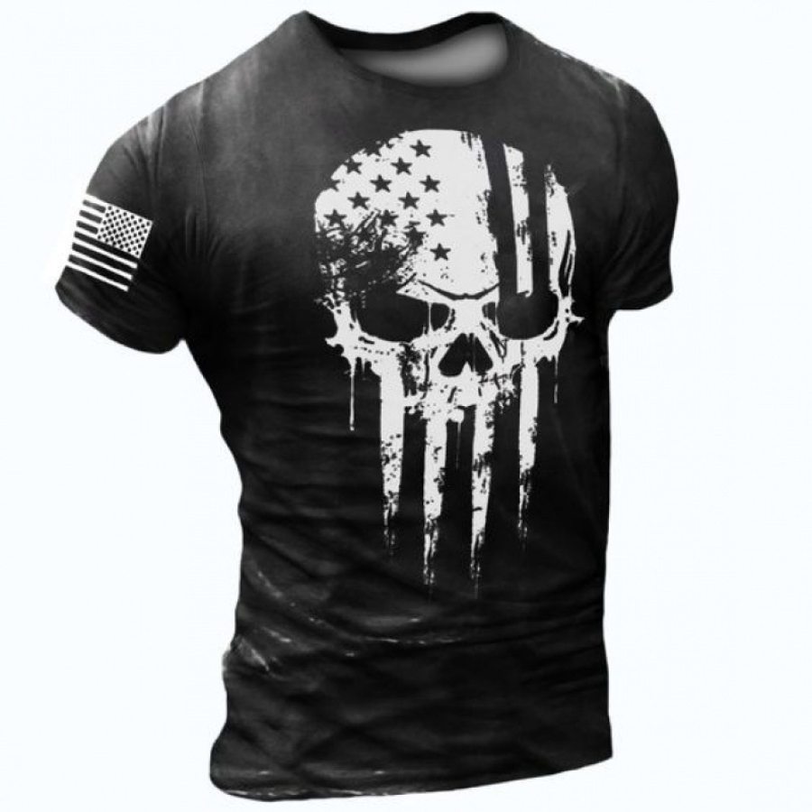 

Men's Retro Distressed Skull Short Sleeve T-Shirt