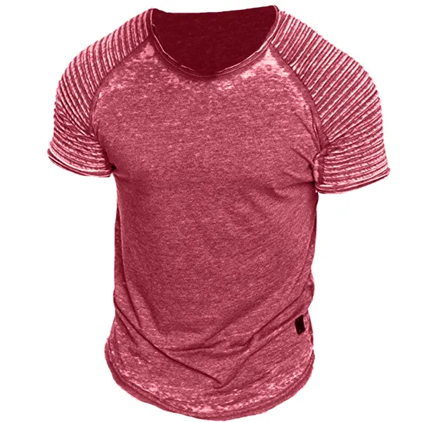 Men's Casual Pleated Round Neck Short Sleeve T-Shirt - Kalesafe.com 