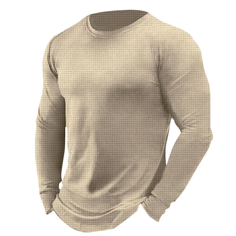 

Men's Vintage Casual Waffle Round Neck Long Sleeve T-Shirt