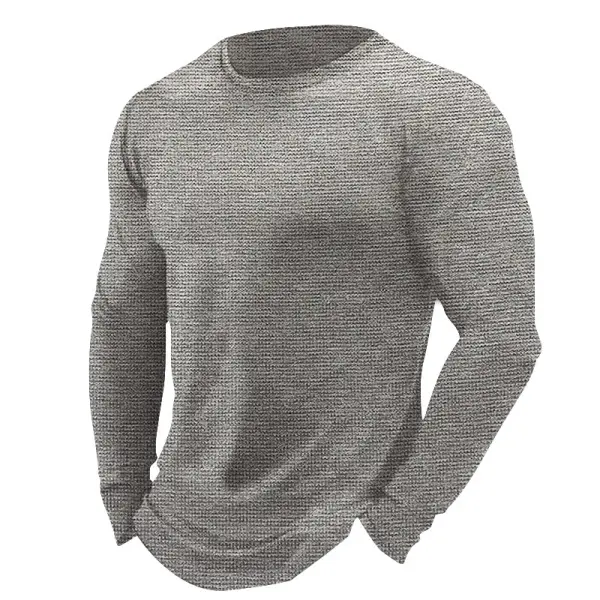 Men's Vintage Casual Waffle Round Neck Long Sleeve T-Shirt - Honeylop.chimpone.com 