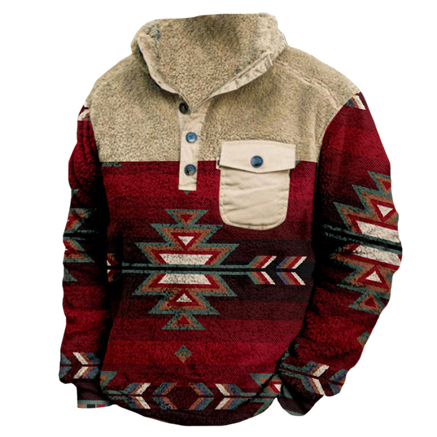 

Men's Vintage Printed Plush Thermal Long Sleeve Sweatshirt