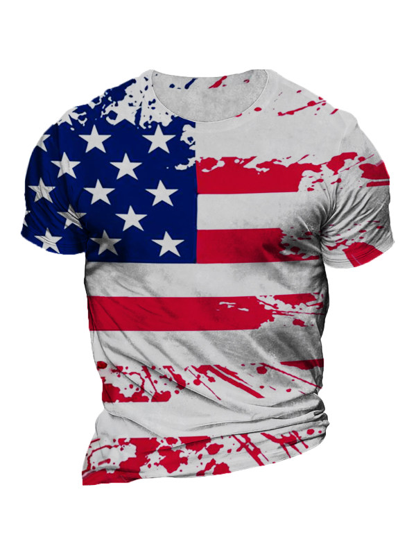 Men's Vintage Casual American Flag Short Sleeve T-Shirt