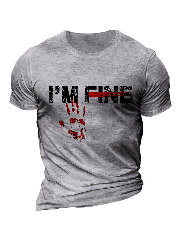 Men's Retro Casual I'M FINE Short Sleeve T-Shirt