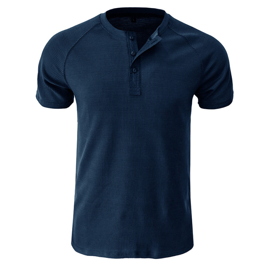 

Vintage T-Shirt Mit Henley-Kragen Und Waffelmuster Für Herren