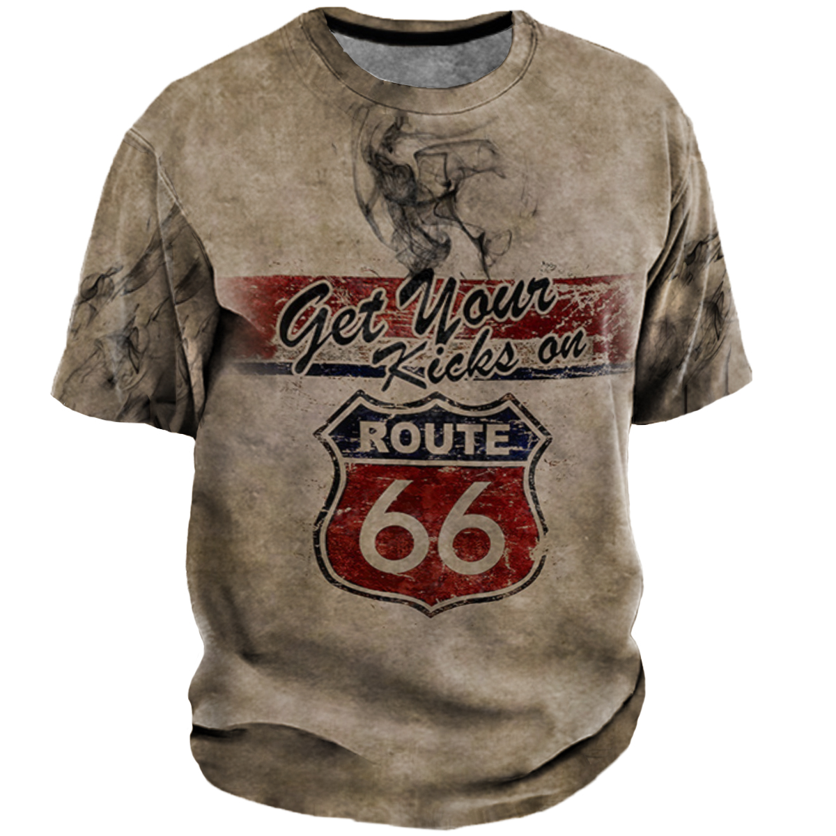 Men's Vintage Route 66 Chic Round Neck Short Sleeve T-shirt