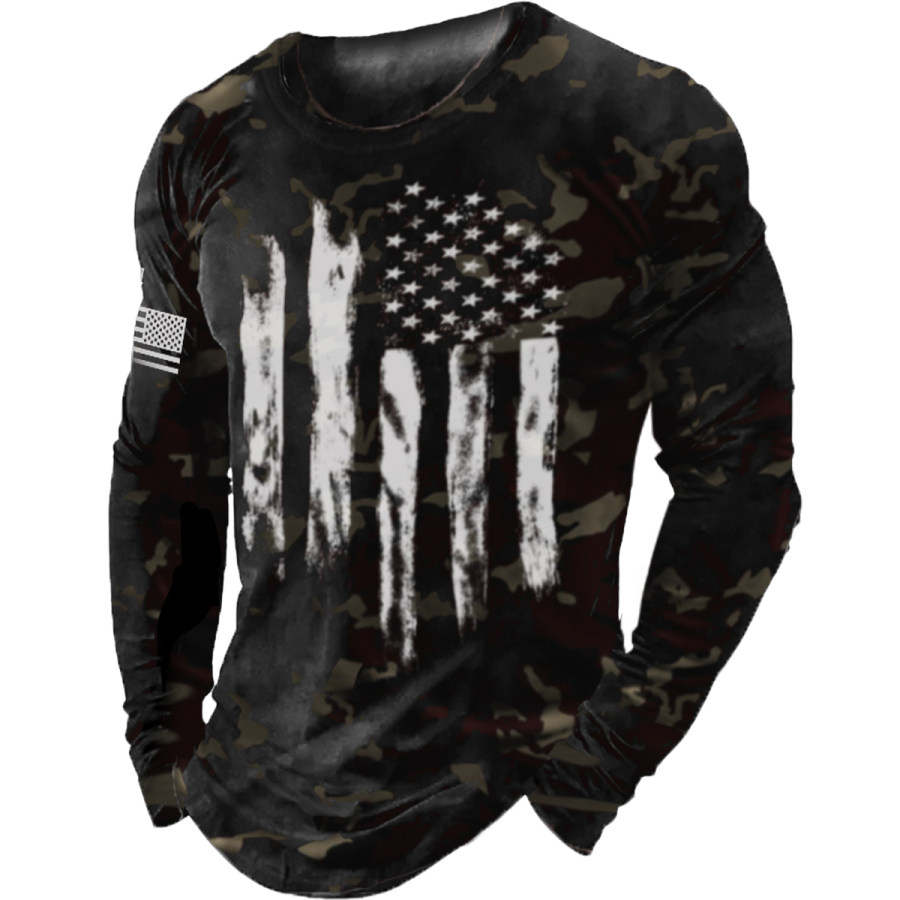 

Men's Vintage American Flag Round Neck Long Sleeve T-Shirt