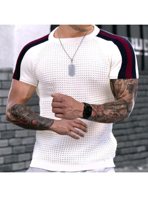 Men's Vintage Waffle Round Neck Short Sleeve T-Shirt