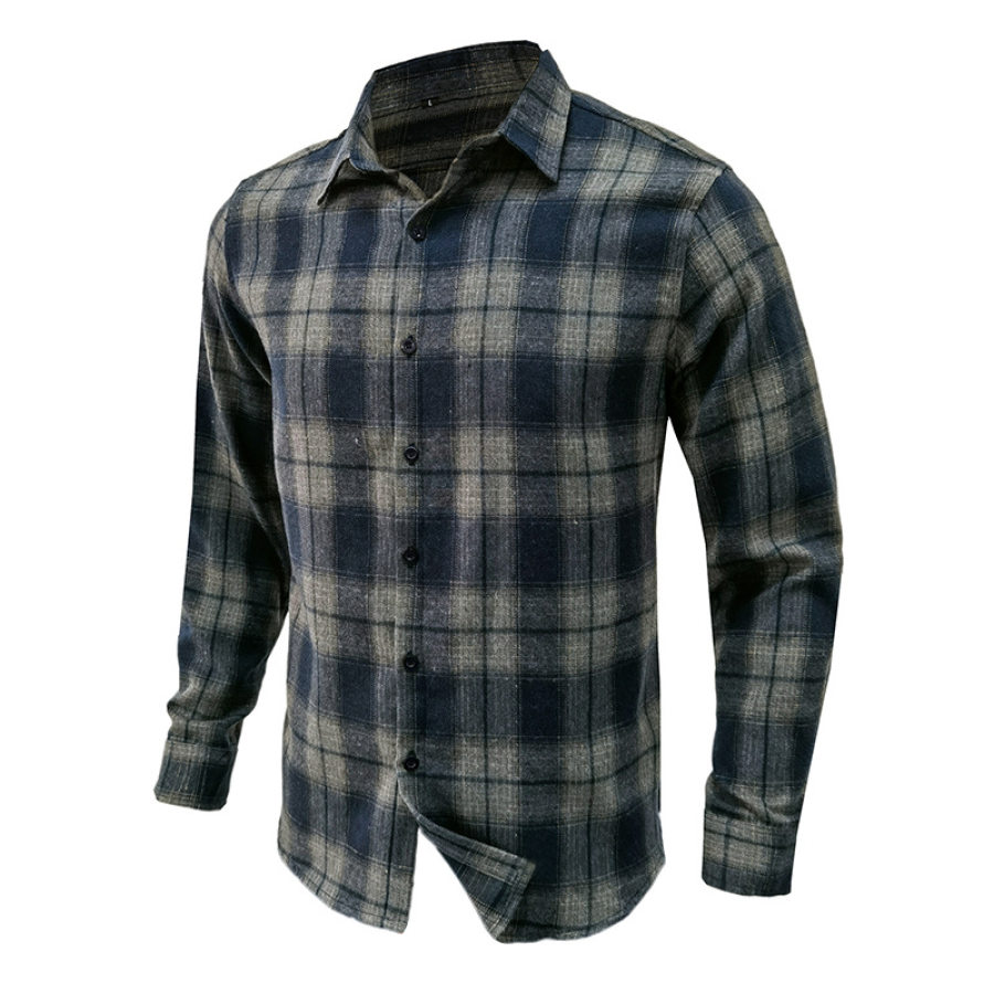 

Men's Vintage Flannel Plaid Long Sleeve Shirt